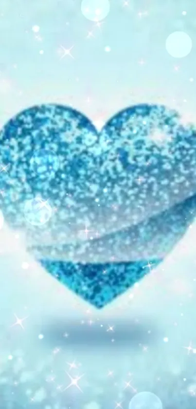 Sparkling blue heart with glitter on a bokeh background.