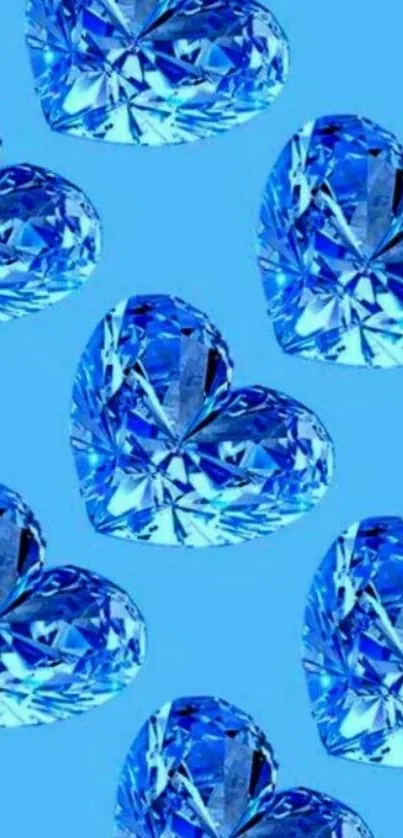 Bright blue heart crystals on a sky blue background wallpaper.