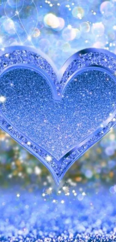 Sparkling blue heart with glitter and bokeh effect.