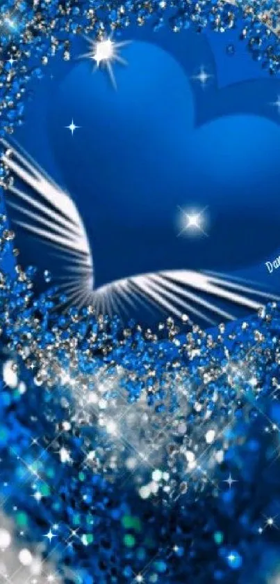 Sparkling blue heart with shimmering lights mobile wallpaper.