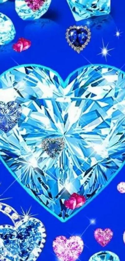 Sparkling blue heart with gems wallpaper.