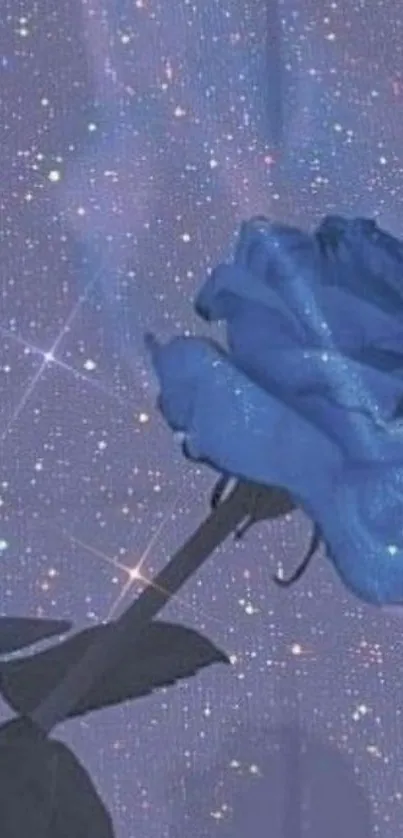 A sparkling blue rose against a starry night background, creating an elegant wallpaper design.