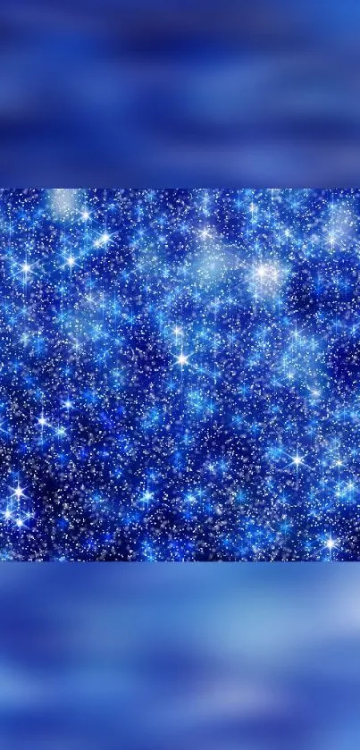 Mobile wallpaper with sparkling blue stars and cosmic shimmer.