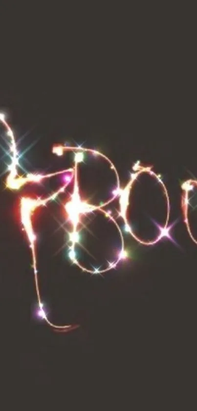 Vibrant neon 'Boo' text on dark background wallpaper.