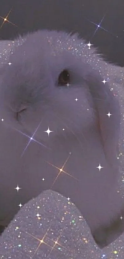 Fluffy bunny in sparkling starry texture, perfect mobile wallpaper.