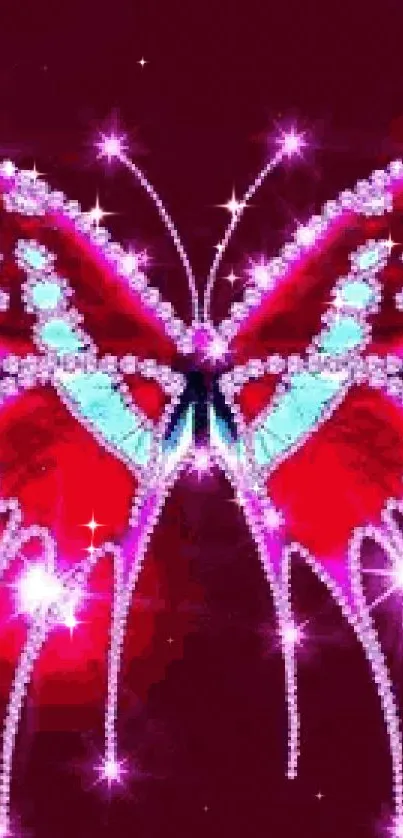 Vibrant butterfly with gems on a fuchsia background.