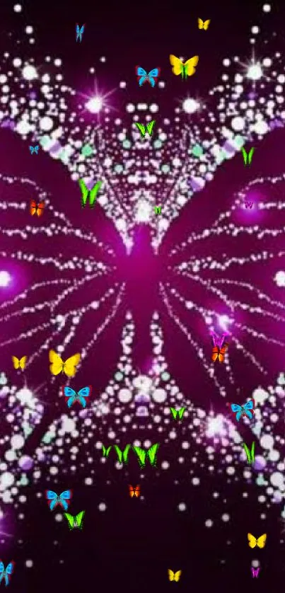 Purple butterfly wallpaper with sparkling effects, perfect for mobile screens.