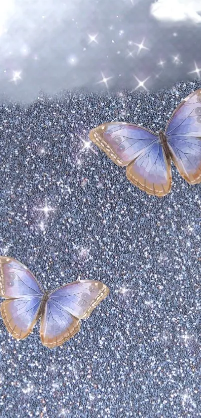 Sparkling glitter background with butterflies.