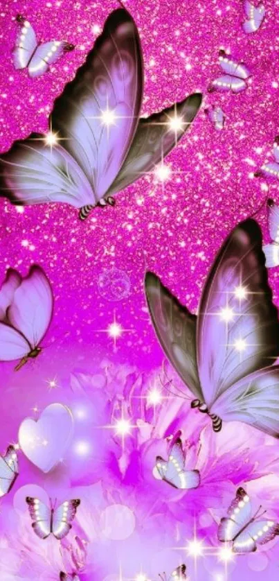 Sparkling pink and purple butterfly mobile wallpaper.