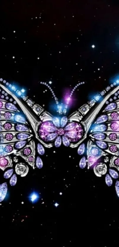 Jewelled butterfly with cosmic background.