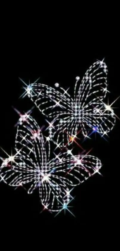 Sparkling butterflies on a black background, ideal for mobile wallpaper elegance.