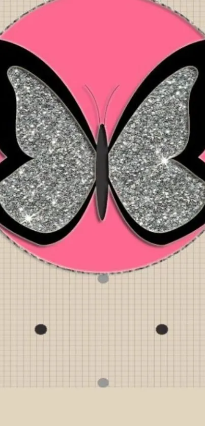 Glittery butterfly on pink background wallpaper.