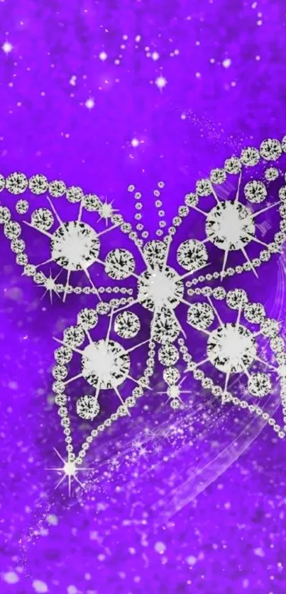 Diamond butterfly on purple glitter background.