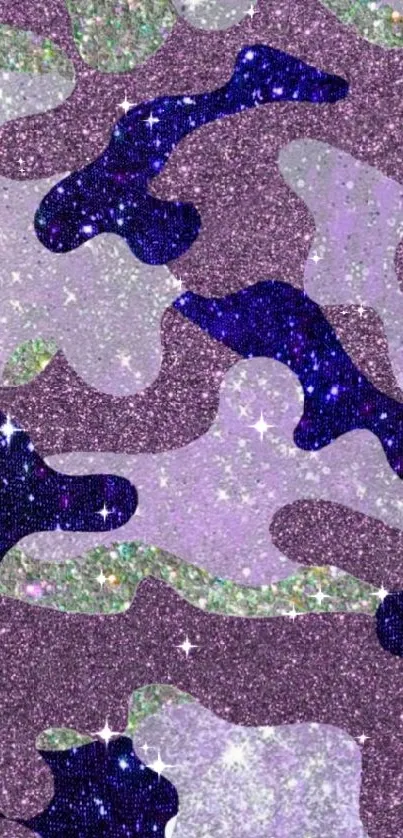 Purple and green glitter camouflage pattern wallpaper.