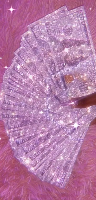 Sparkling diamond cash on pink fur background