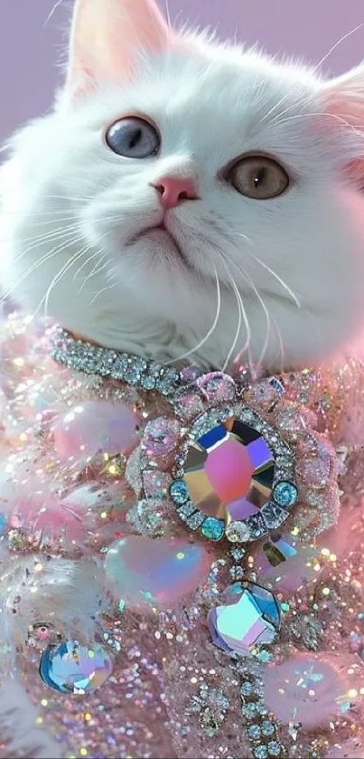 Glamorous white cat in jeweled attire