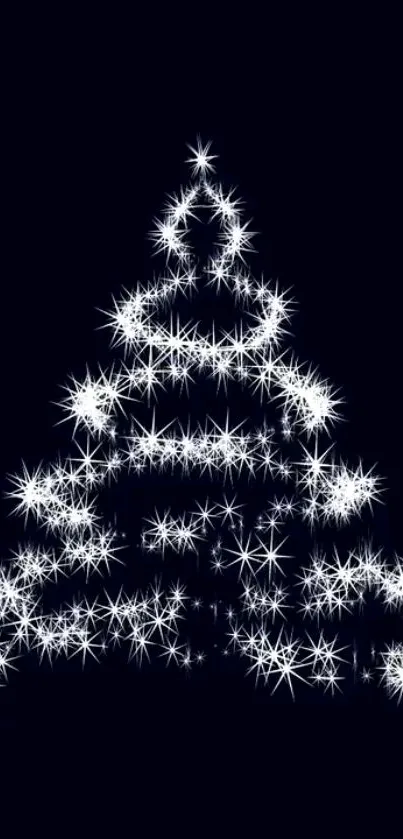 Wallaper with a sparkling Christmas tree design on a navy blue background.