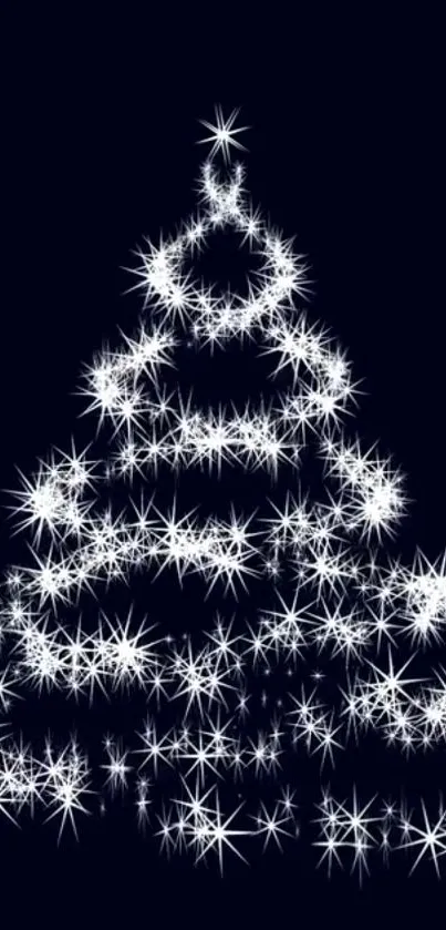 Sparkling Christmas tree with stars on a dark background.