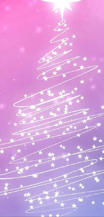 Sparkling Christmas tree on a pink and purple background.