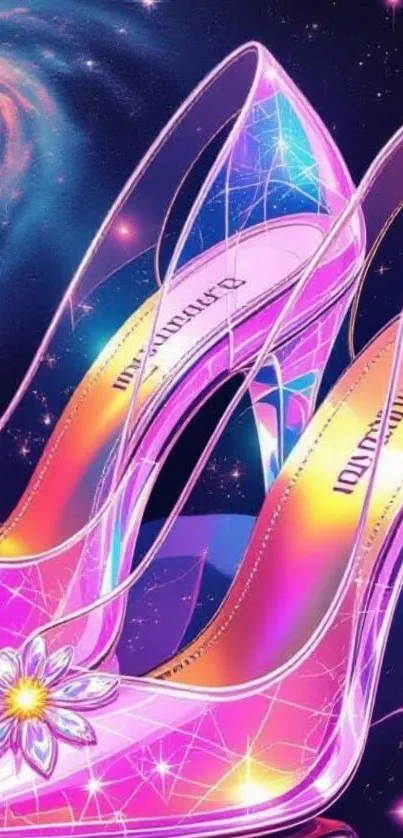 Artistic cosmic high heels with galaxy background