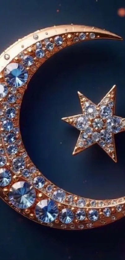 Sparkling crescent and star mobile wallpaper.