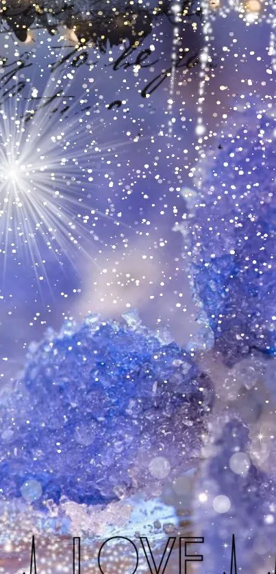 Sparkling blue crystal and starburst wallpaper design.