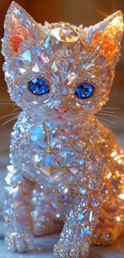 Sparkling crystal cat with blue eyes