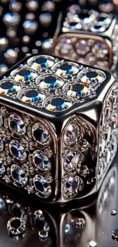 Shiny crystal dice with sparkling jewels.