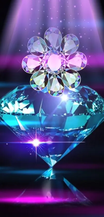 Diamond with colorful gems on a vibrant background.