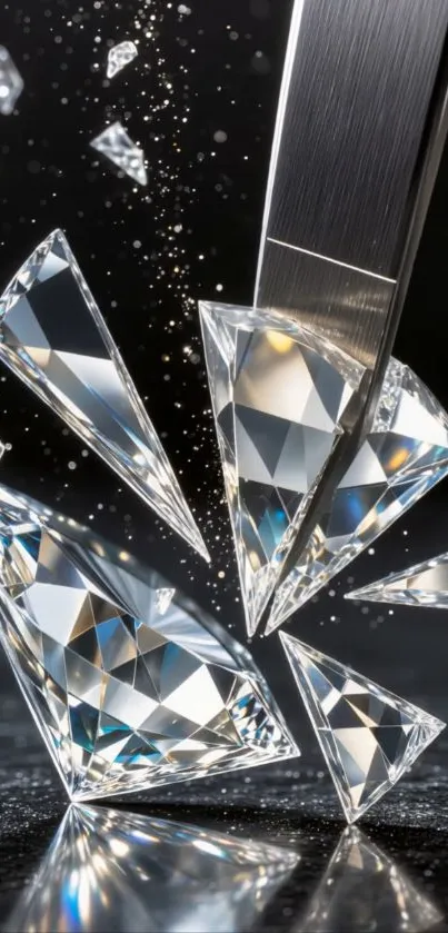 Close-up of diamonds being precisely cut with sparkling clarity and precision.