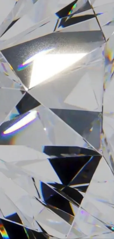 Close-up of a sparkling diamond crystal with geometric patterns.
