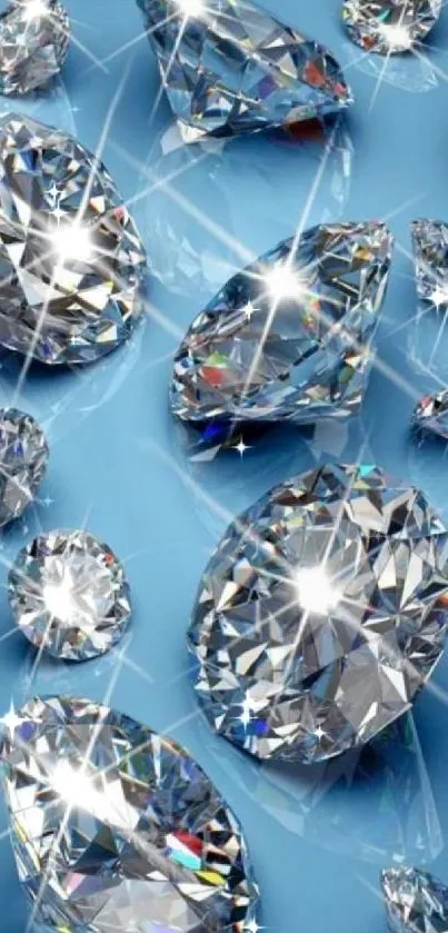 Sparkling diamonds on a luxurious blue background.