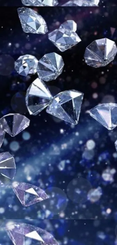 Diamonds floating in a starry night sky, creating a luxurious and elegant wallpaper.
