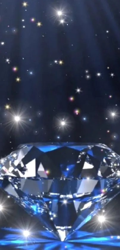 Sparkling diamond with stars on a dark blue background wallpaper.