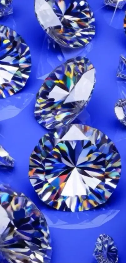 Sparkling diamond-like gems on a blue background in this mobile wallpaper.