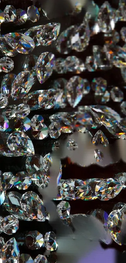 Radiant diamonds with reflections on mobile wallpaper background.