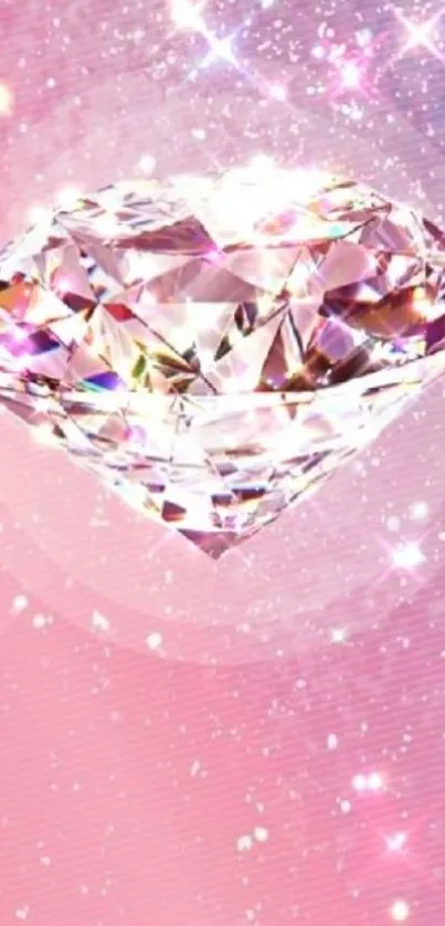 A sparkling diamond on a pink gradient background with glittering effects.