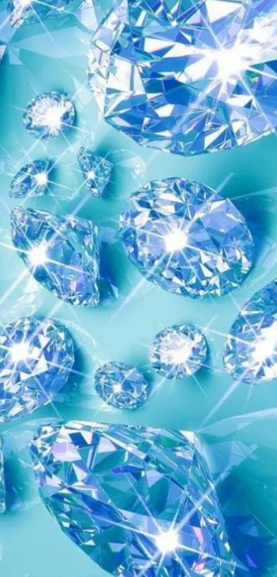 Mobile wallpaper with sparkling diamonds on an aqua background.