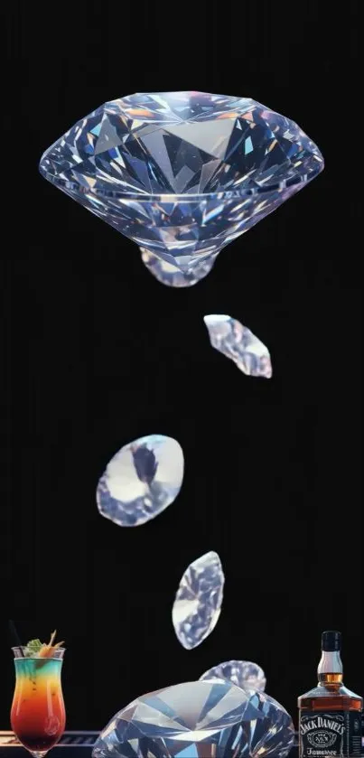 Dynamic wallpaper with sparkling diamonds on a sleek black background.