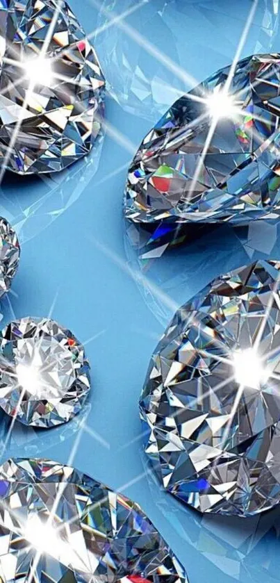 Mobile wallpaper with sparkling diamonds on a vivid blue background.