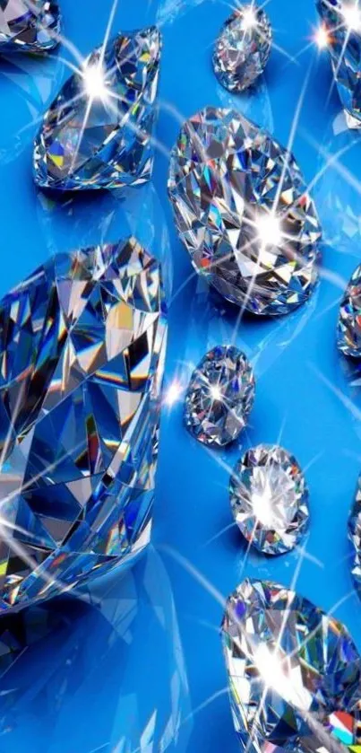 Bright blue background with sparkling diamonds shining brightly.