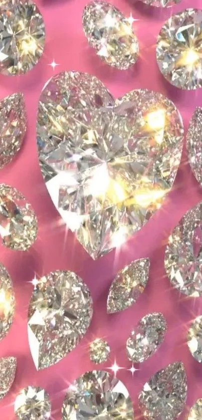 Sparkling diamonds on a pink background creating a luxurious mobile wallpaper.