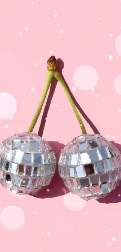 Disco ball cherries on a soft pink background wallpaper.