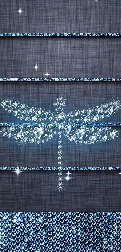 Elegant wallpaper with crystal dragonfly on blue background.