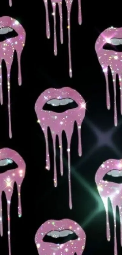 Sparkling dripping lips on a dark background, adding glam to your phone.