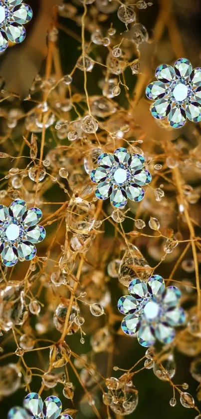 Glittering floral crystal art with golden branches.