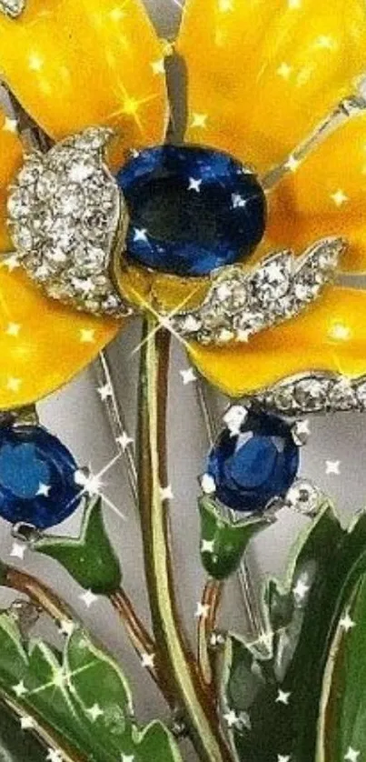 Yellow flower with gemstones mobile wallpaper.