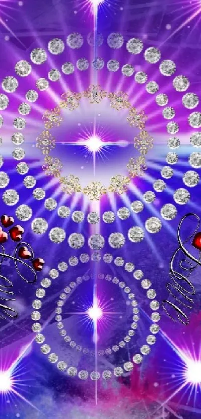 Sparkling gem circles on a purple and pink background with dazzling effects.