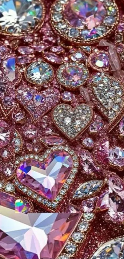 Dazzling heart-shaped pink gemstones clustered together in a sparkling design.