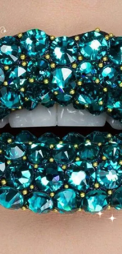 Vibrant teal gem-studded lips design wallpaper.